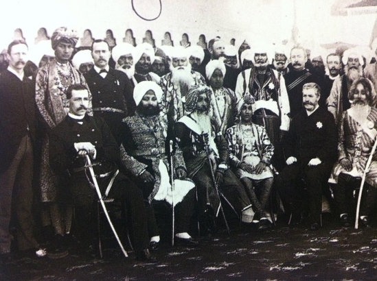 Sir Charles Aitchison (1st row second from end) with Nawabs at the foundation ceremony of Aitchison College