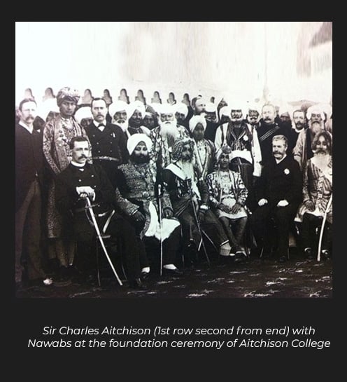 Sir Charles Aitchison (1st row second from end) with Nawabs at the foundation ceremony of Aitchison College